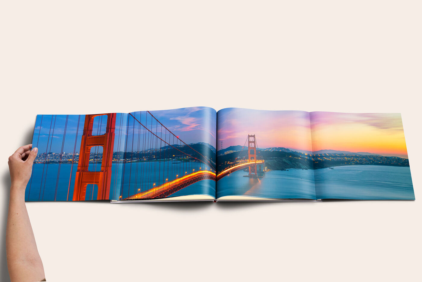 álbum de fotos con doble página panorámica.