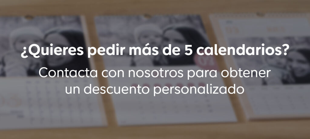 Banner de descuento personalizado para pedidos de más de 5 calendarios con fotos.